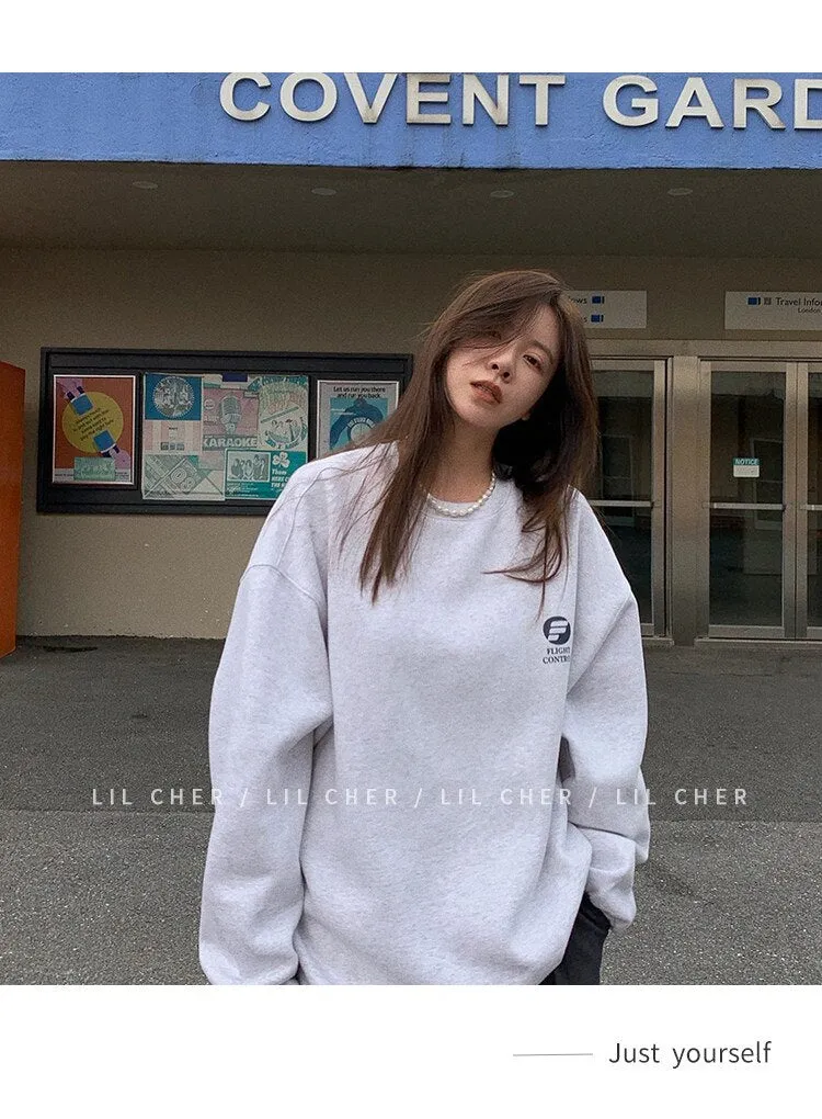 Wjczt Lazy Wind White Crew Baggy Sweatshirt Women Spring Autumn Fashion Letter Printing Vintage High Street Long Sleeves Pullover TOP