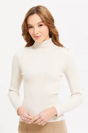 Women Beige Jacquard Long Sleeves Pullover