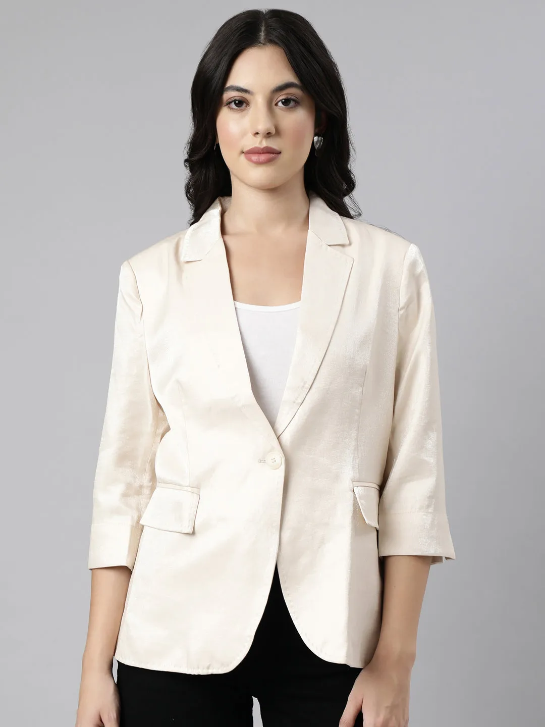 Women Beige Single-Breasted Blazer