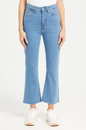 Women Blue Cropped Flared Jeans