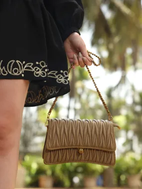 Women Camel Quilted Structured Sling Bag