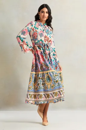 Women Cream Printed Dress