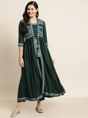 Women Ethnic Motifs Printed Layered Jacket Style Kurta with Trousers