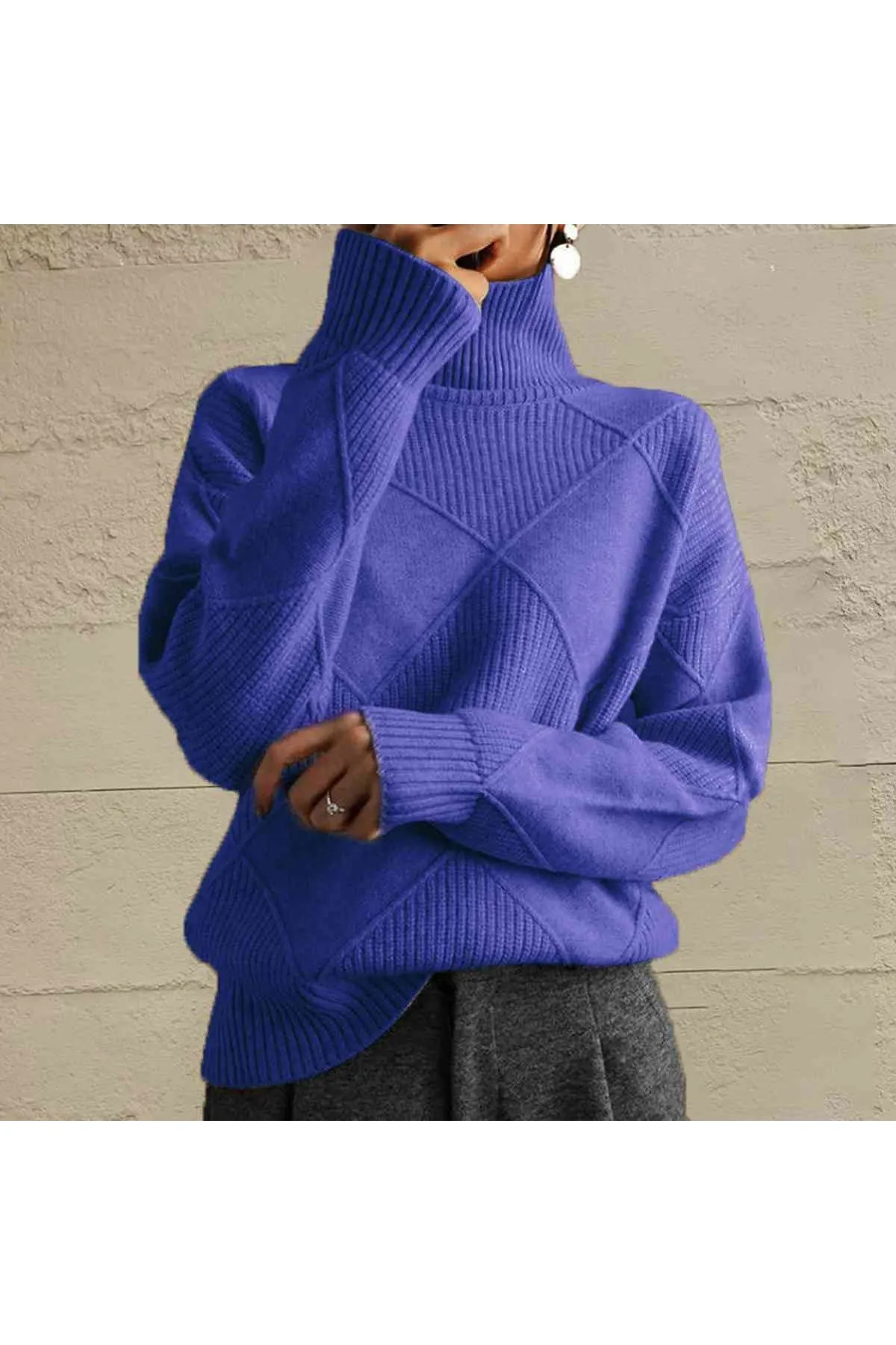 Women Geometric Turtleneck Long Sleeve Sweater