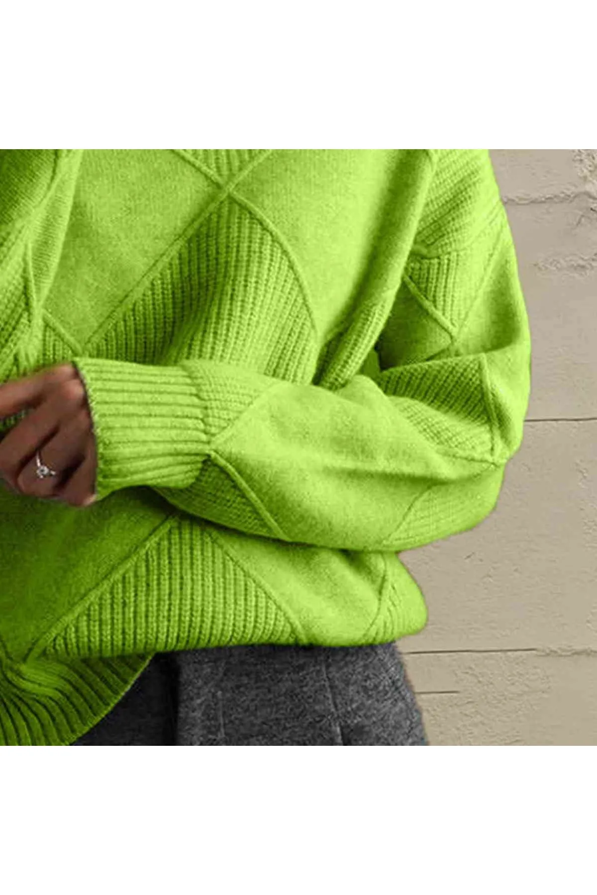 Women Geometric Turtleneck Long Sleeve Sweater