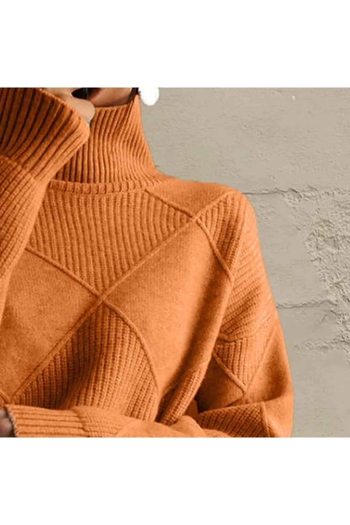 Women Geometric Turtleneck Long Sleeve Sweater