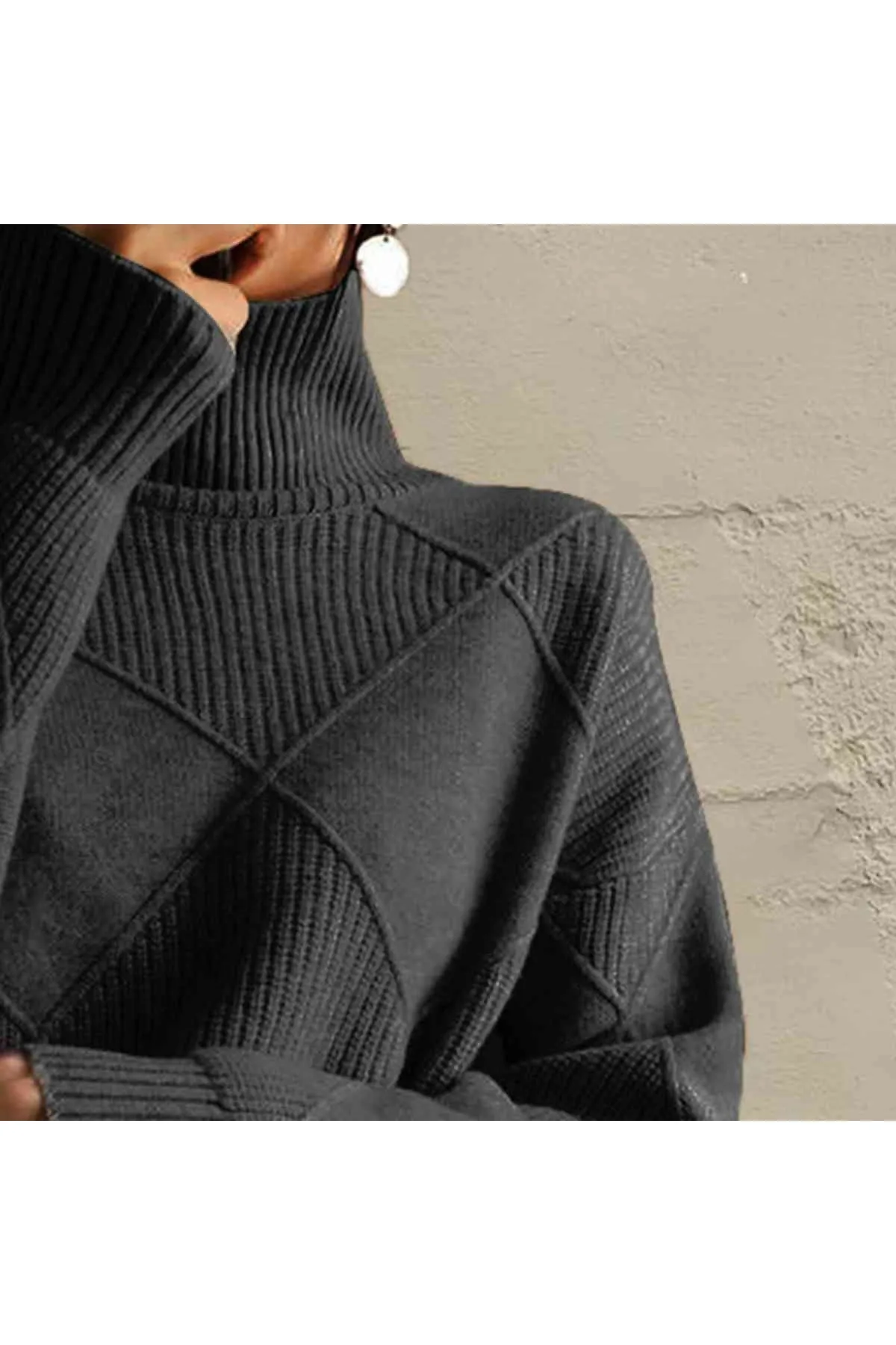 Women Geometric Turtleneck Long Sleeve Sweater