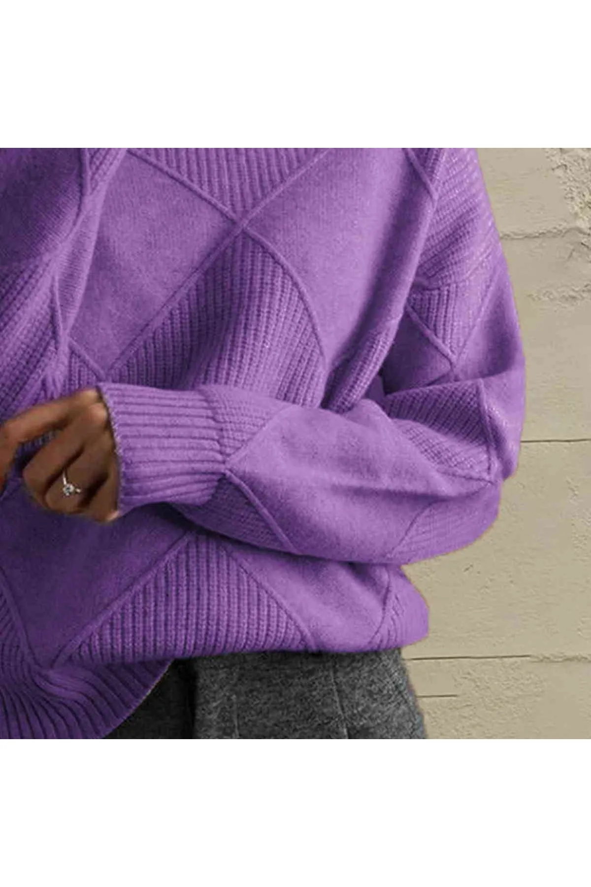 Women Geometric Turtleneck Long Sleeve Sweater