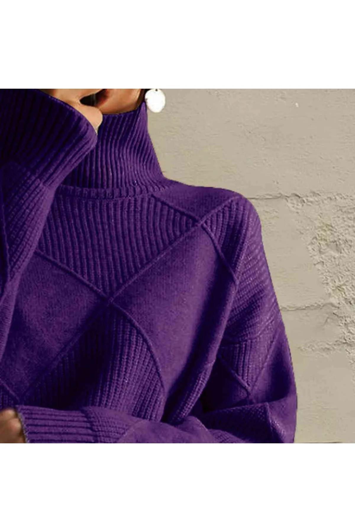 Women Geometric Turtleneck Long Sleeve Sweater