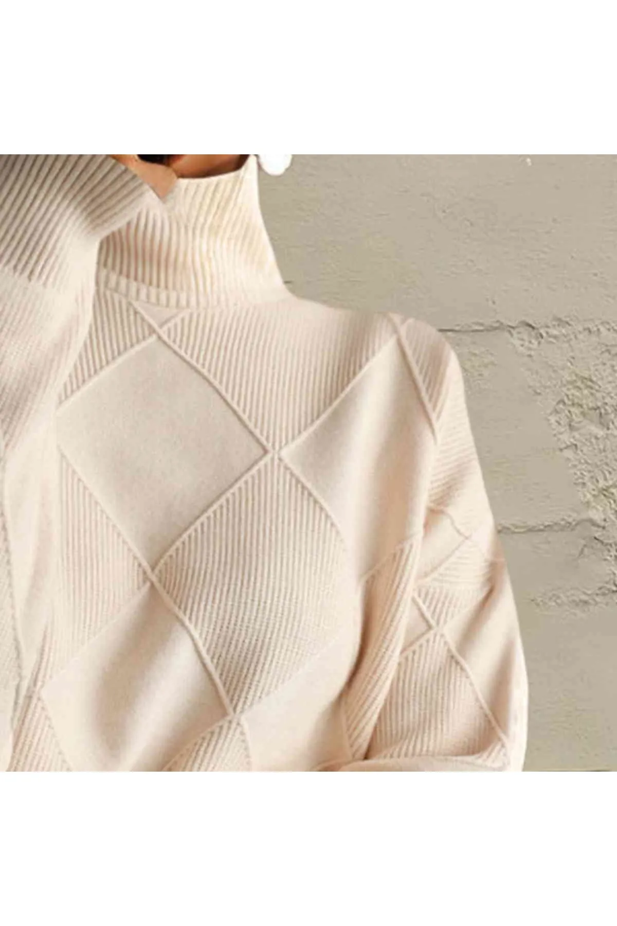 Women Geometric Turtleneck Long Sleeve Sweater