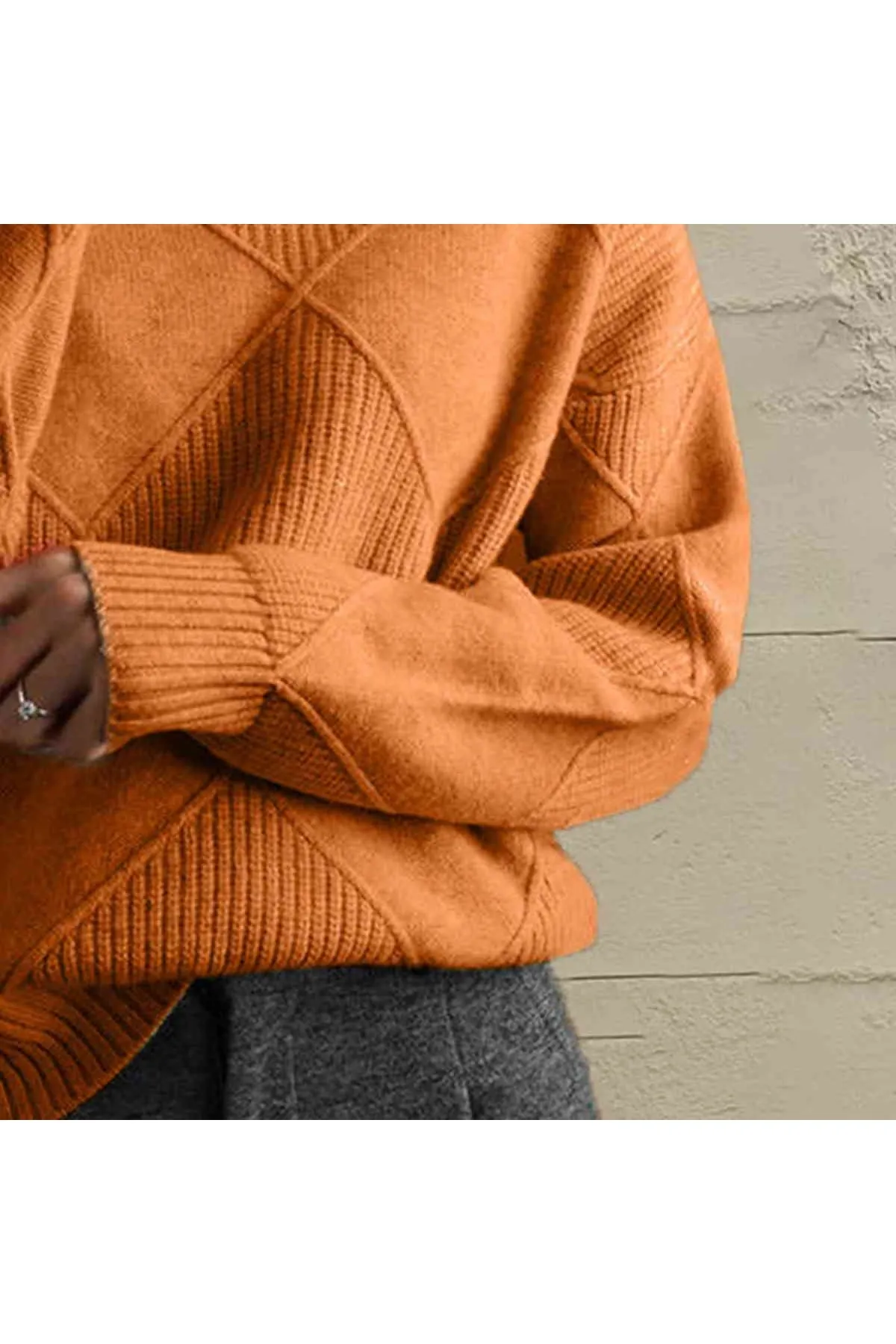 Women Geometric Turtleneck Long Sleeve Sweater