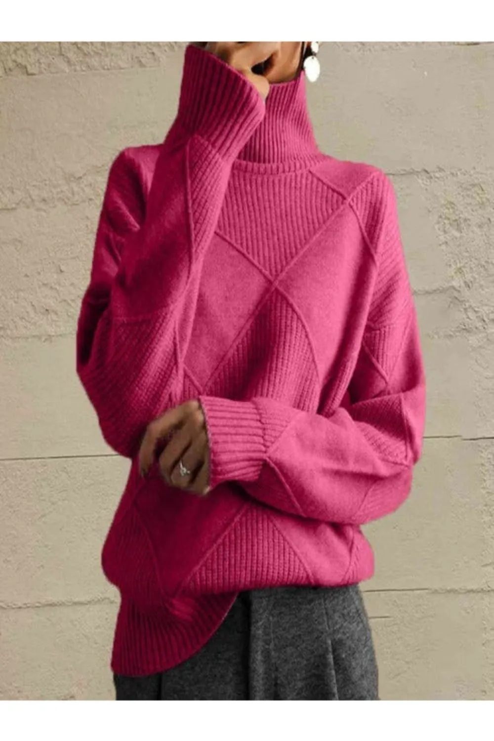 Women Geometric Turtleneck Long Sleeve Sweater