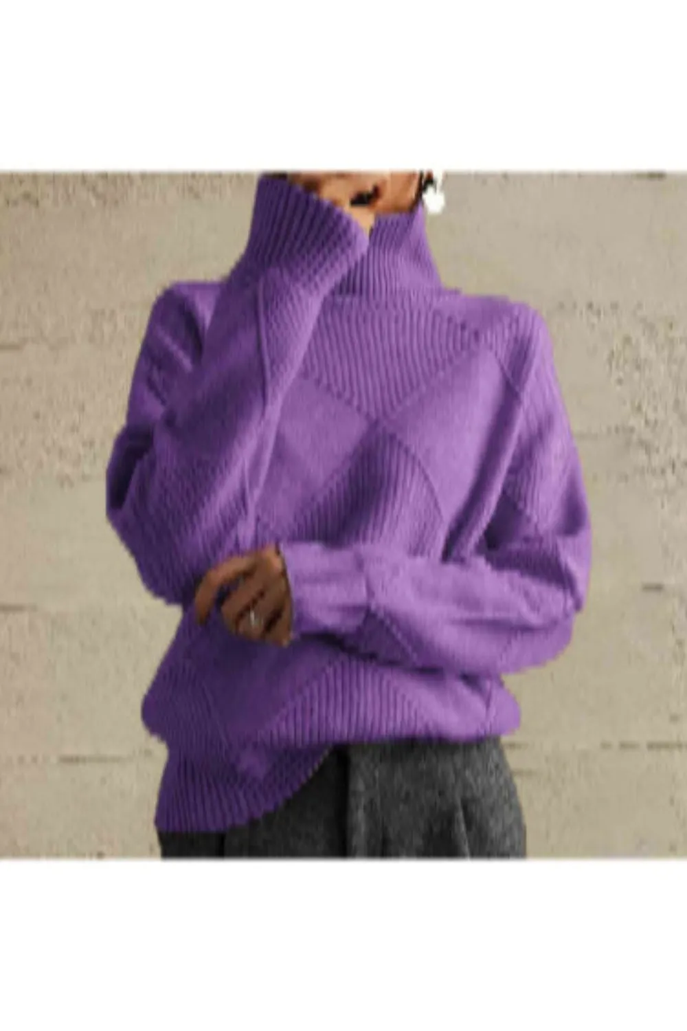 Women Geometric Turtleneck Long Sleeve Sweater