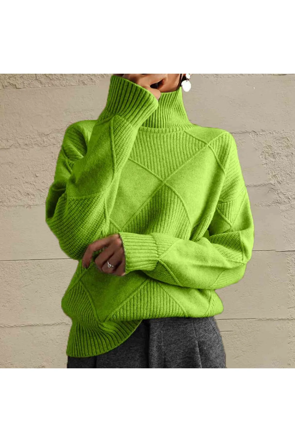 Women Geometric Turtleneck Long Sleeve Sweater