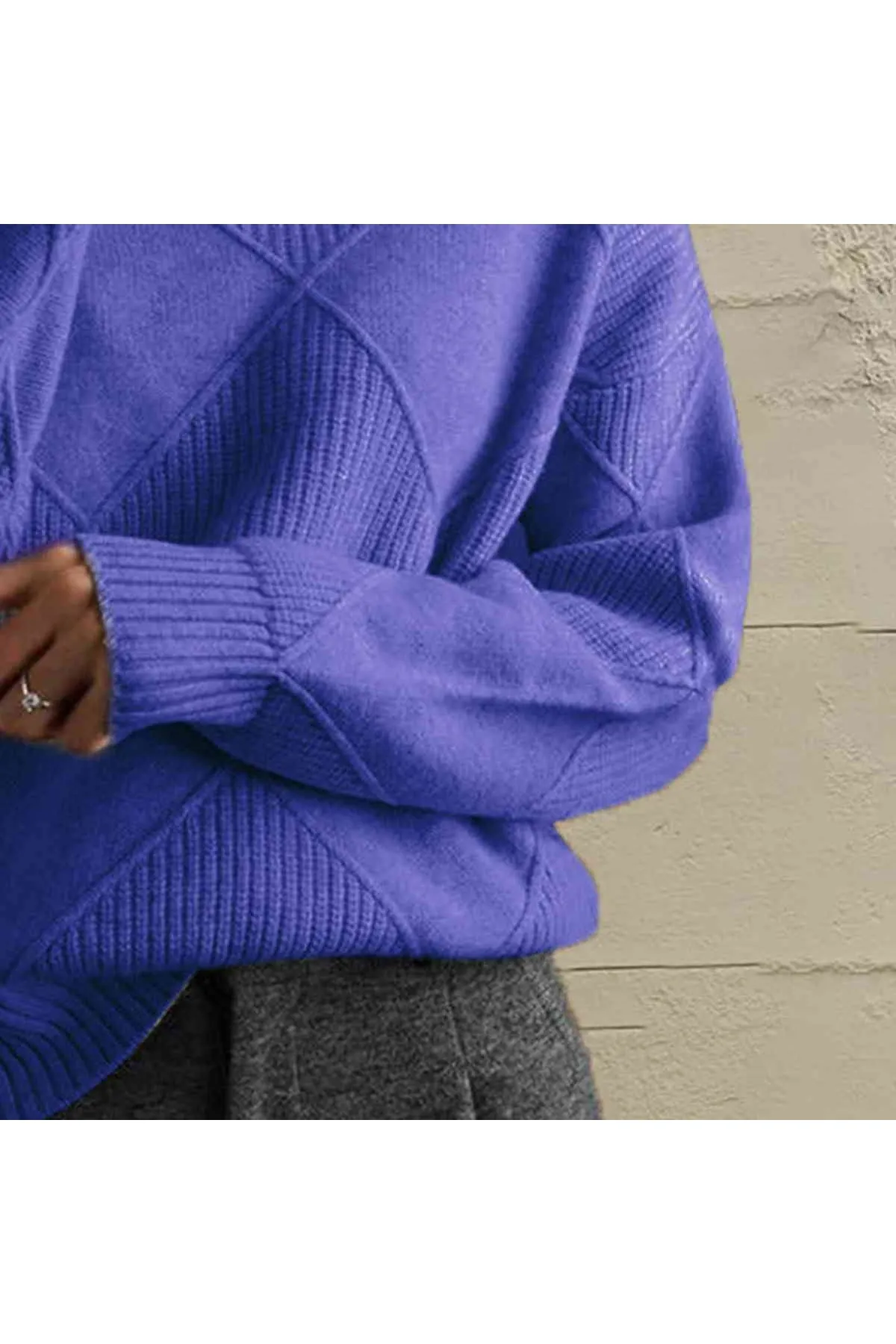 Women Geometric Turtleneck Long Sleeve Sweater
