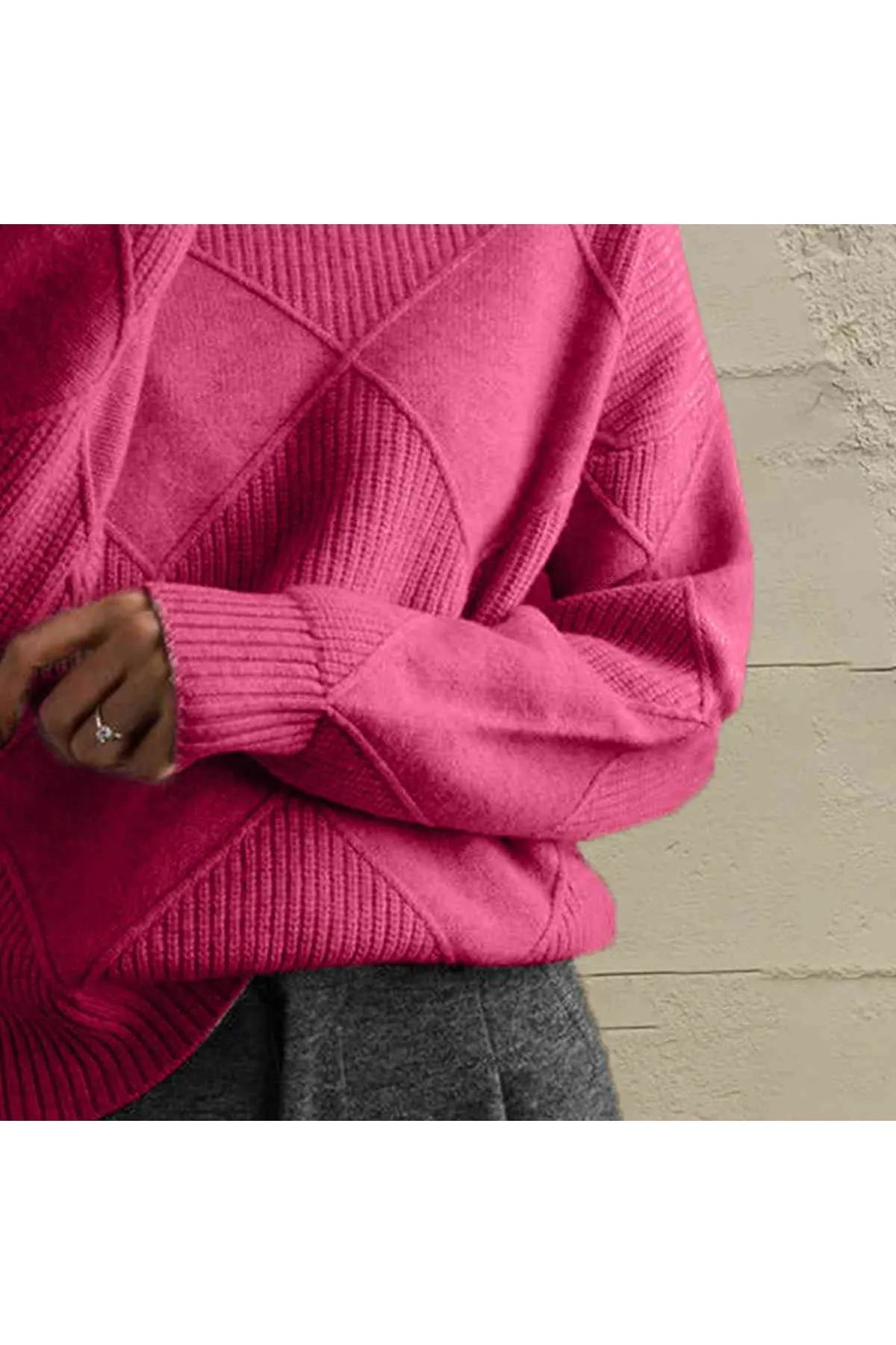 Women Geometric Turtleneck Long Sleeve Sweater