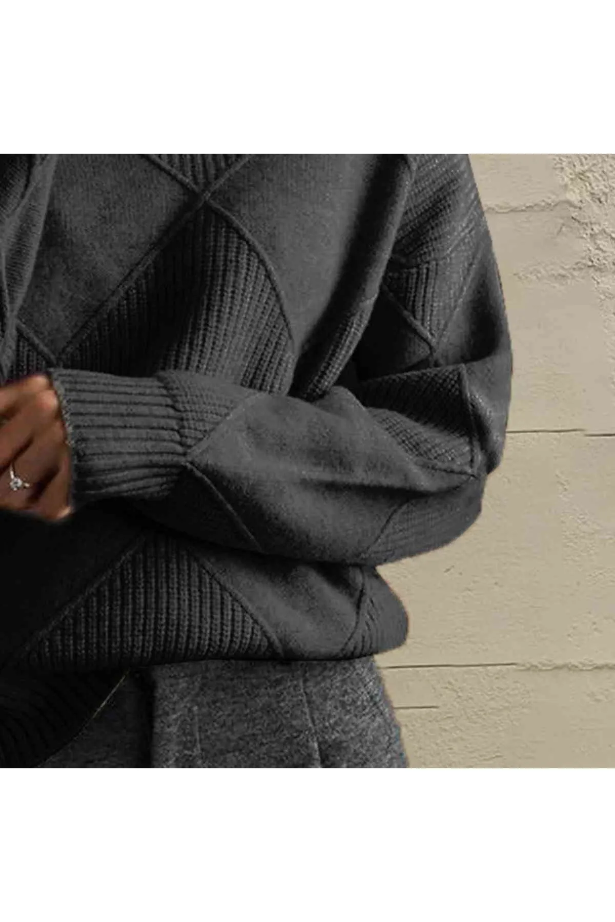 Women Geometric Turtleneck Long Sleeve Sweater