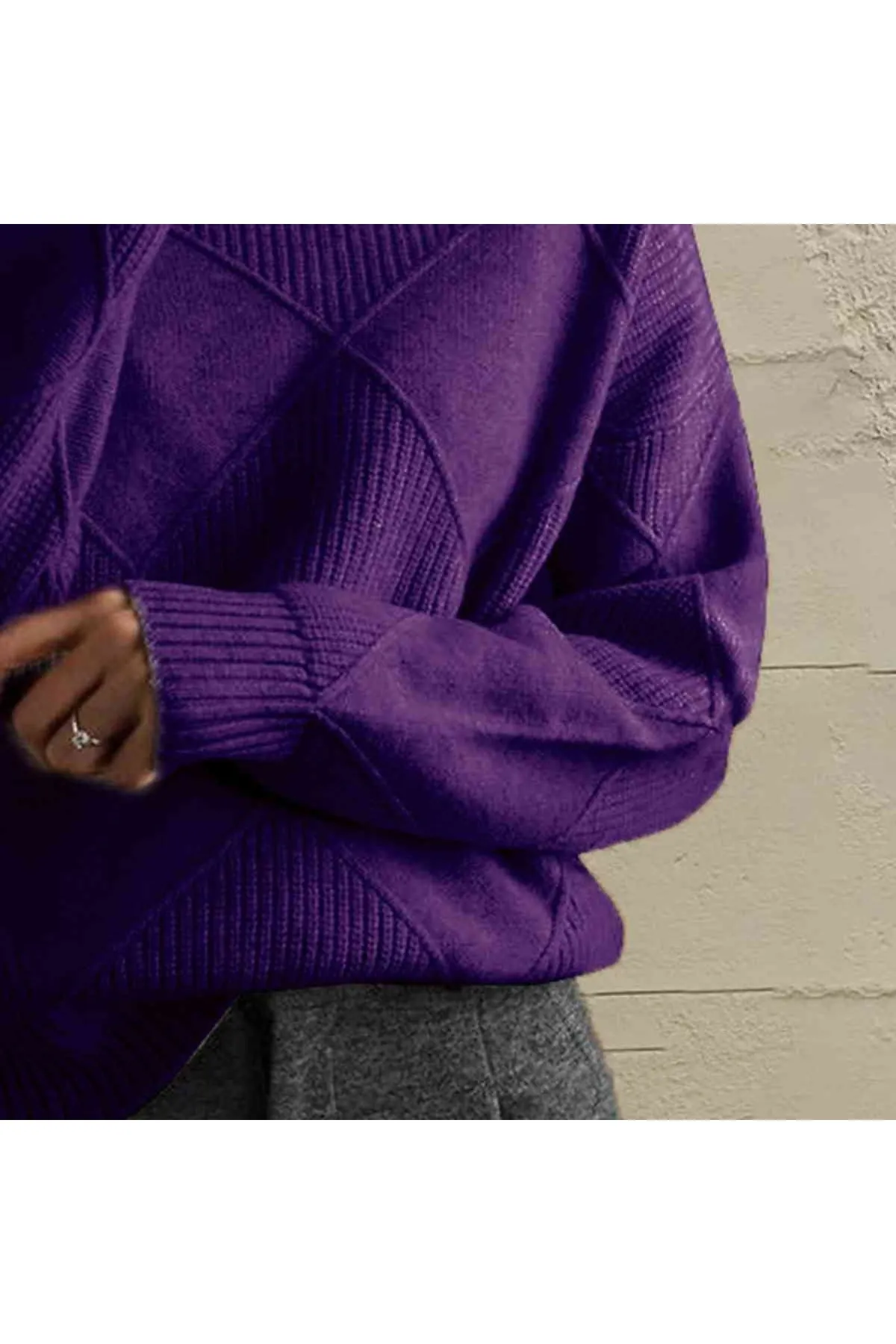 Women Geometric Turtleneck Long Sleeve Sweater