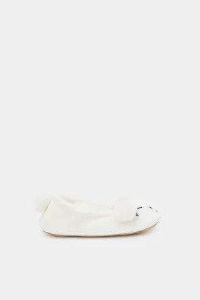 Women Ivory Pompom Ballerina Slippers
