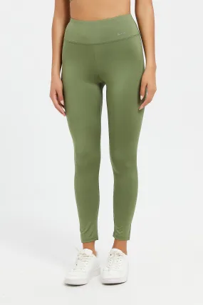 Women Olive Plain Active Pants