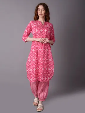 Women Pink Aztech Printed Kurta With Harem Pant
