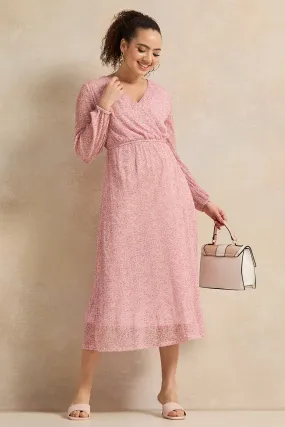 Women Pink Printed Wrap Dress