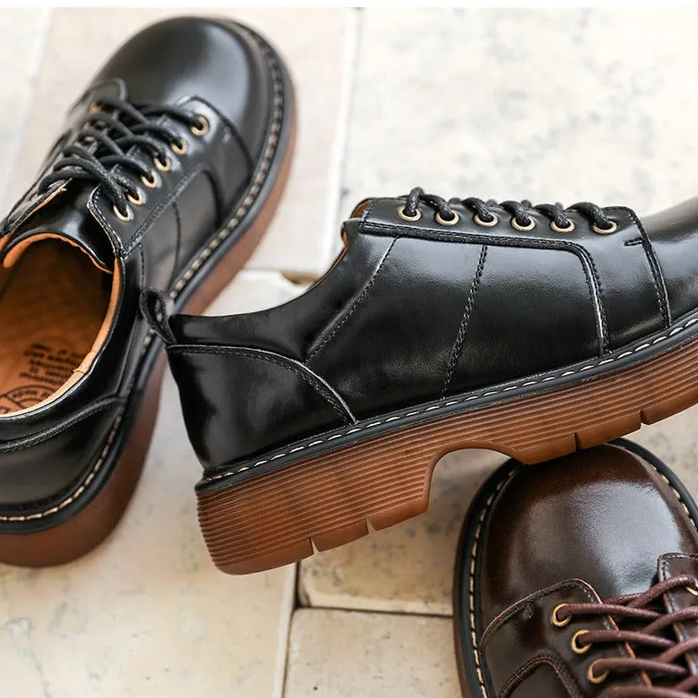 Women Preppy Style Retro Lace-up Platform Leather Shoes