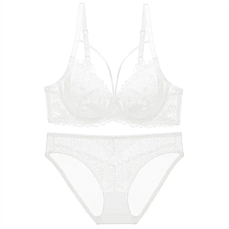 Women Pure Lust Style Red Bra Lace underwear Set Women's Thin Push-up Bra Set