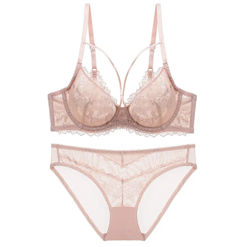 Women Pure Lust Style Red Bra Lace underwear Set Women's Thin Push-up Bra Set