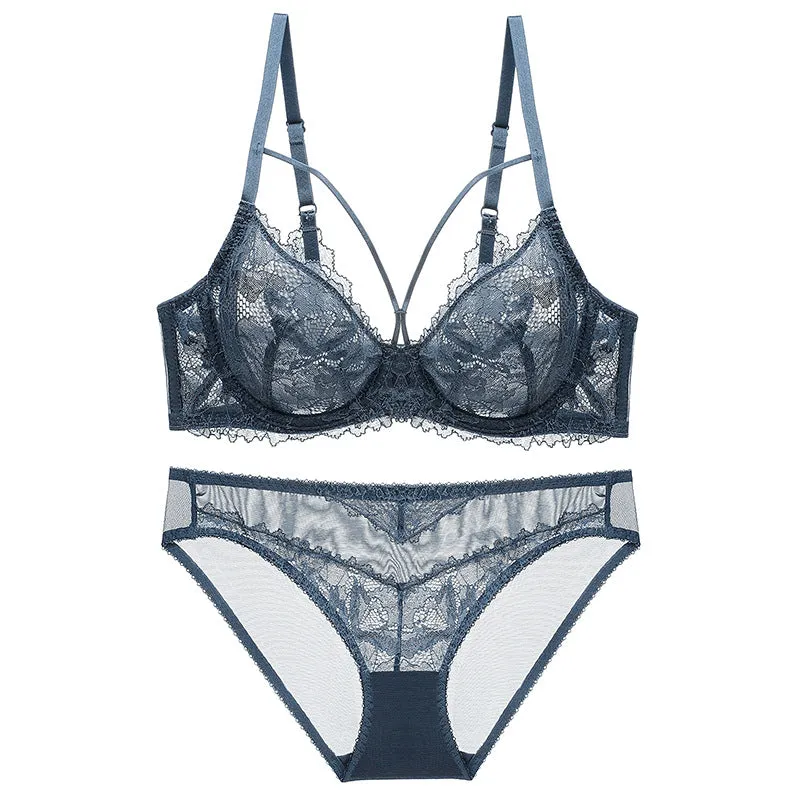 Women Pure Lust Style Red Bra Lace underwear Set Women's Thin Push-up Bra Set