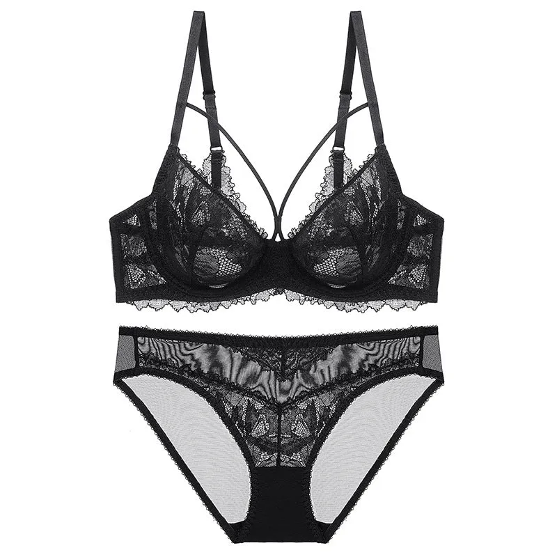 Women Pure Lust Style Red Bra Lace underwear Set Women's Thin Push-up Bra Set