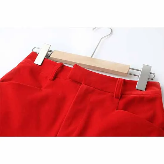 Women Single Breasted Blazer Red Jacket and Suit Pants 2 Pieces Suit