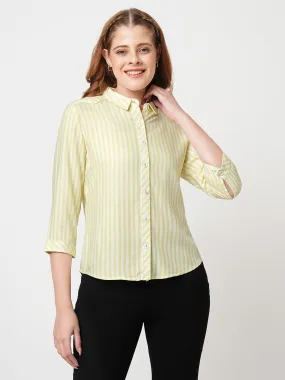 Women Slim Fit Lime/White Stripe Shirt
