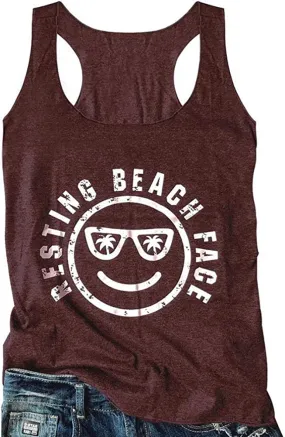 Women Slim Fit Resting Beach Face Tank Top