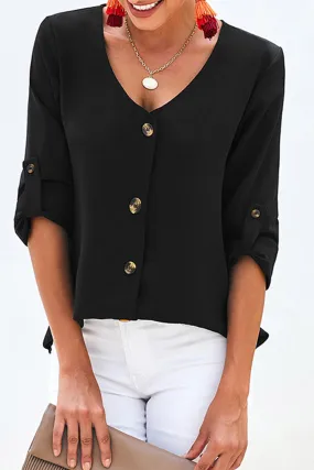 Women V-Neck Loose Buttons Summer Top - WSB67396