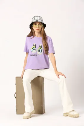 Women Violet Typography Printed T-Shirt