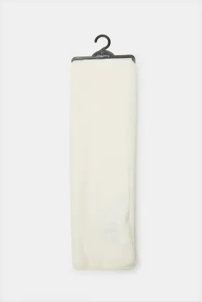 Women White Embellished Knitted Scarf