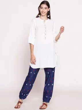 Women White Solid Kurta With Harem Pant
