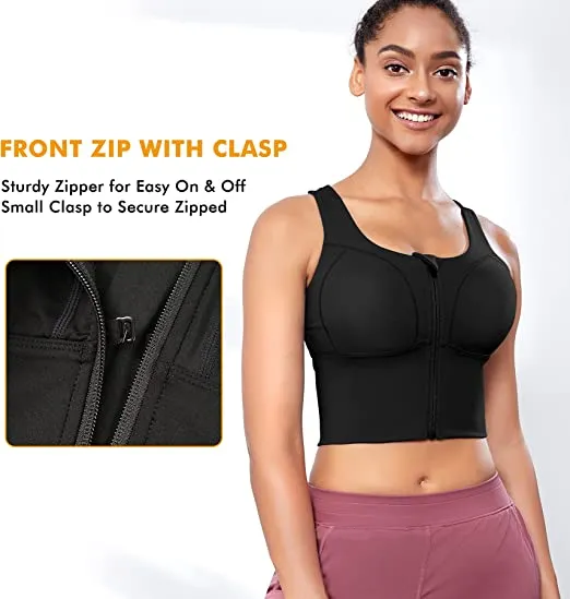 Women Zip Front Longline Sports Bra