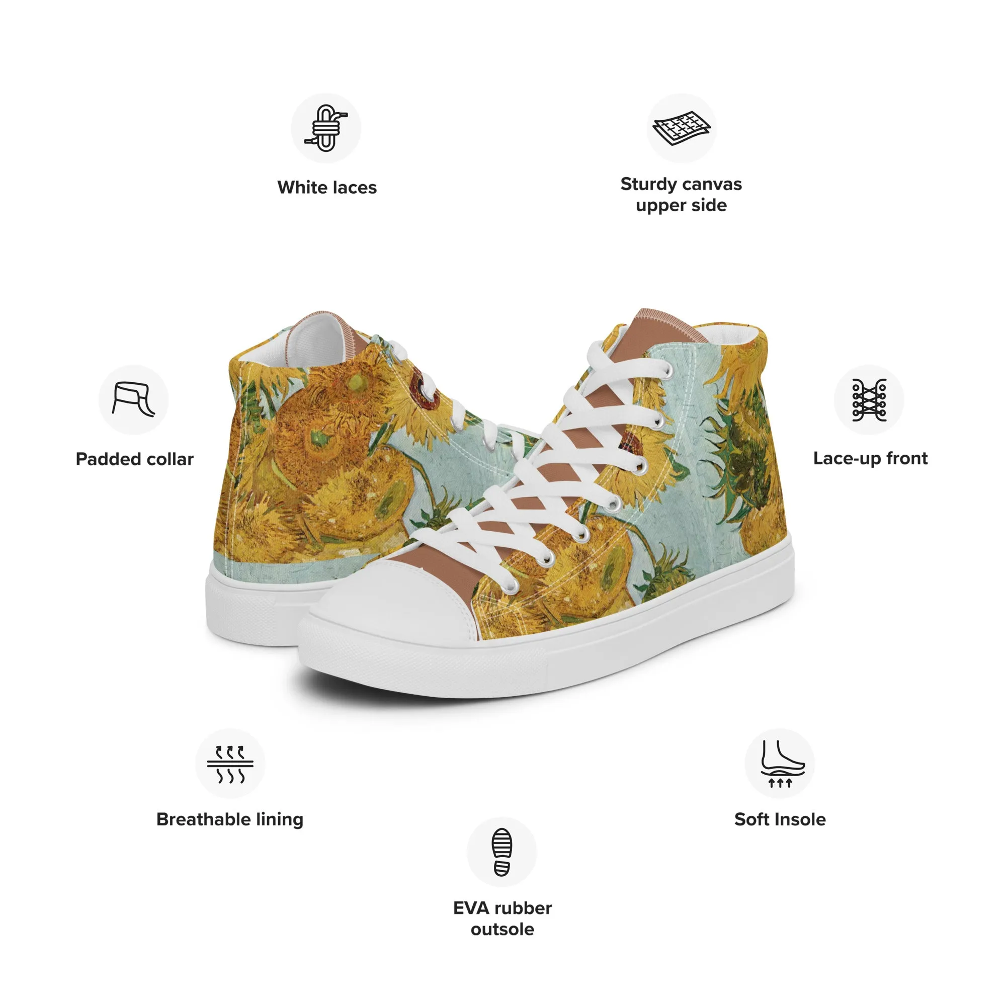Women’s artistic Van Gogh Inspired Sunflowers high top canvas shoes
