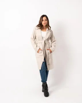 Women's Basic Long Coat - Soft Wool Blend, Heavyweight Fabric, Beige - Elegant Winter Jacket, Made in Egypt