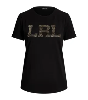 Women's Beaded Logo Jersey Tee Black