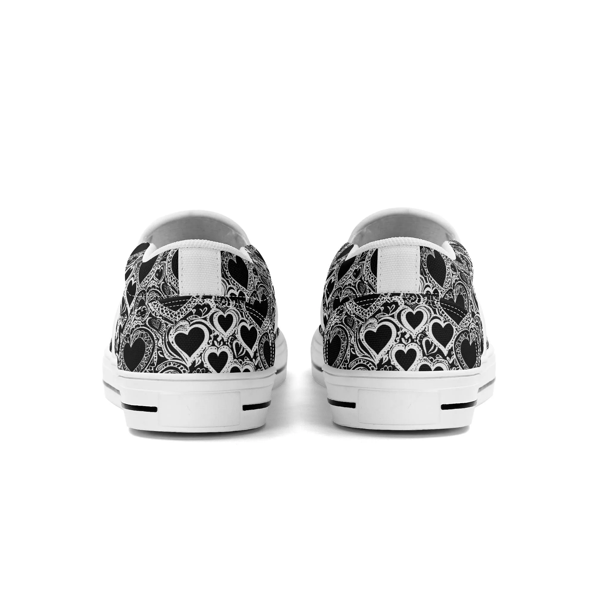Womens Black and White Groovy Hearts Rubber Slip On Shoes