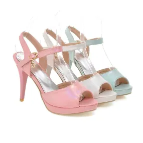 Women's Bling Bling Glossy Ankle Strap Rhinestone Peep Toe Stiletto High Heel Platform Sandals