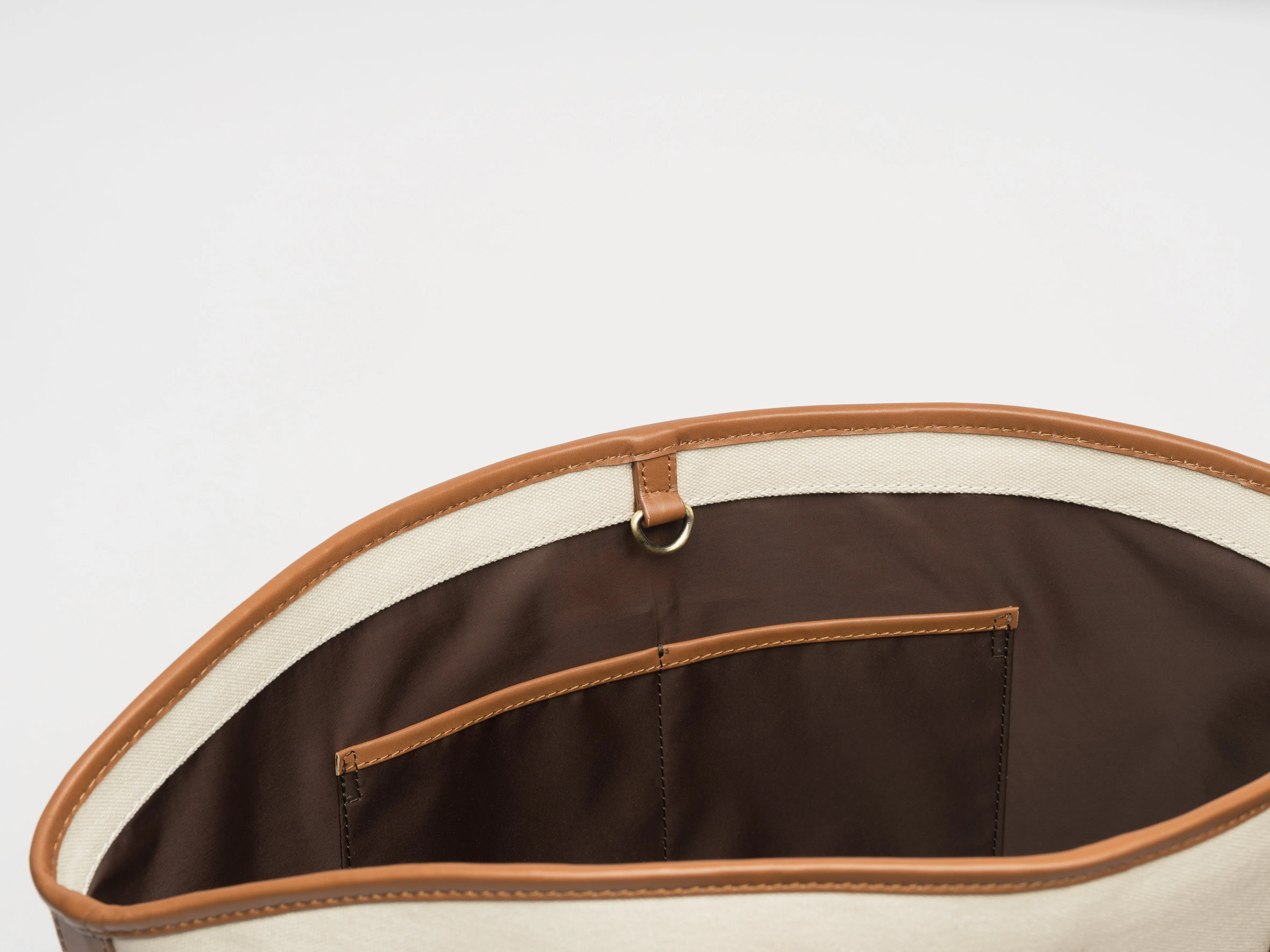 Women's Canvas and Tan Leather Bucket Bag