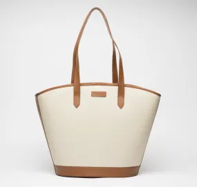 Women's Canvas and Tan Leather Bucket Bag