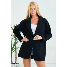 Womens Casual Blazers Open Front Long Sleeve Work Office Jacket BLACK