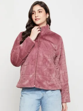 Women's Casual  Dark Pink Soft Faux Fur  Jacket