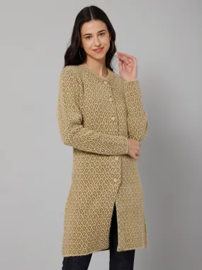 Women's Casual  Khaki Round neck Long Cardigan Sweater