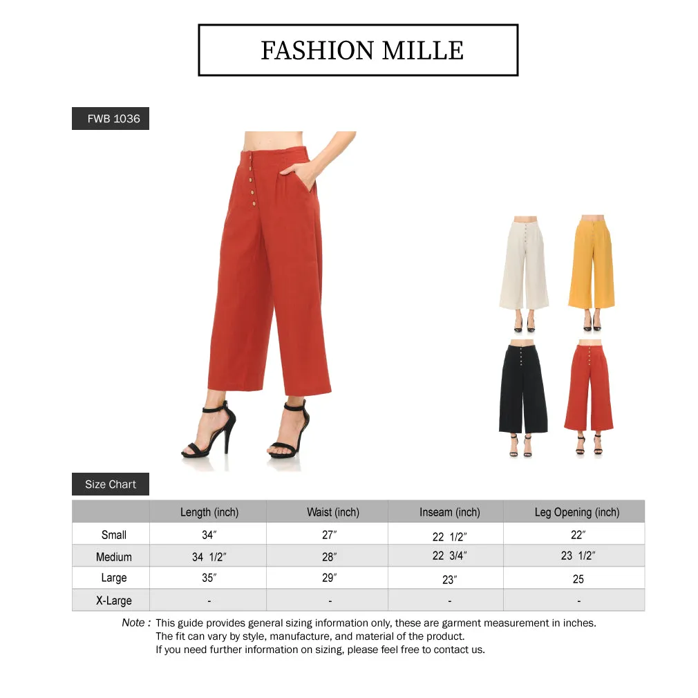 Women's Casual Relaxed Loose Fit Wide Leg Linen Crop Pants (FWB1036)